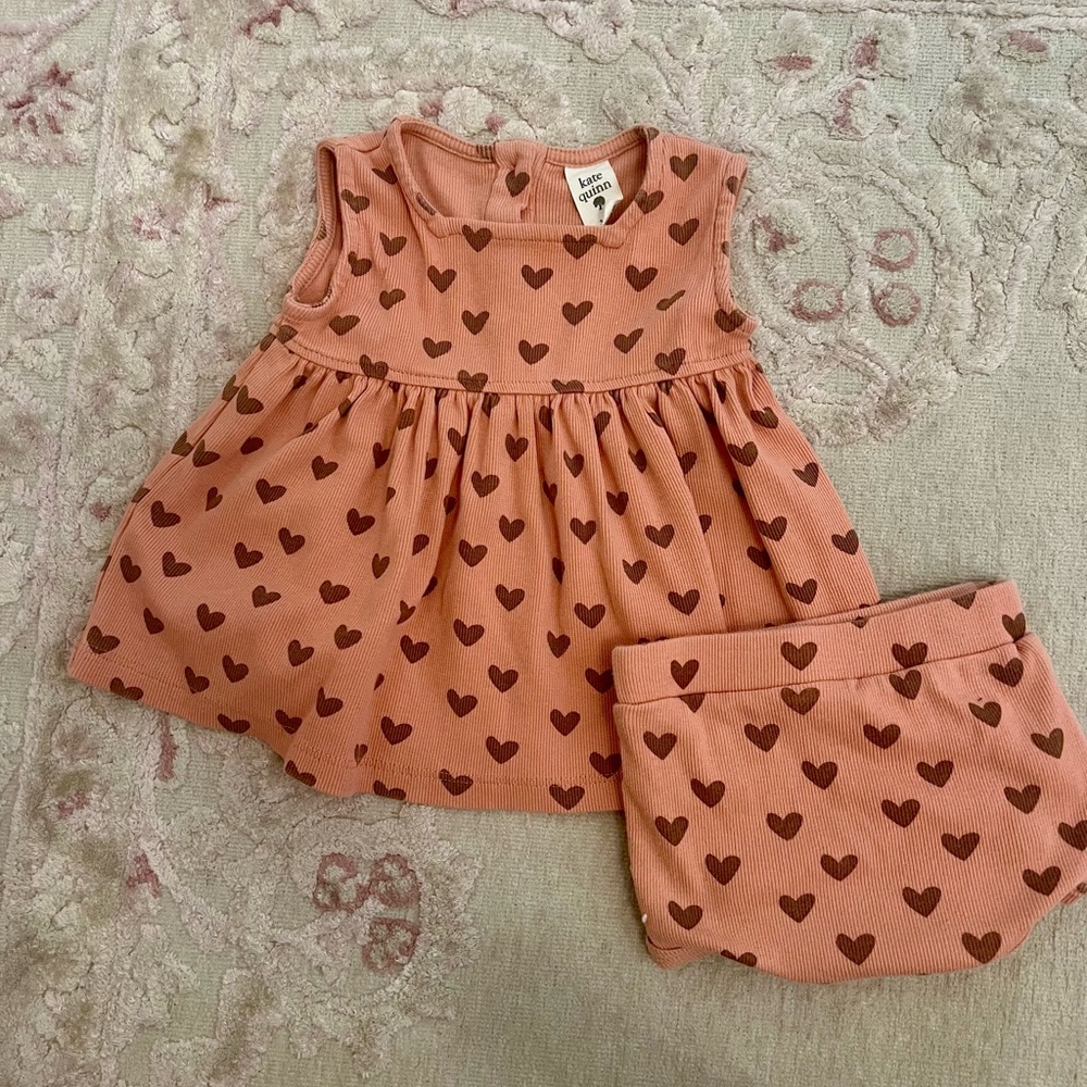 Kate Quinn Pink Heart Pattern Baby Dress and Bloomers